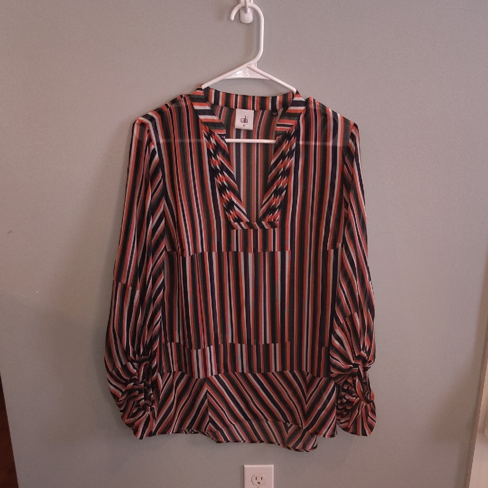 Cabi Orange Striped Blouse